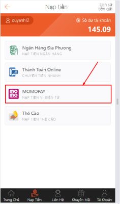HƯỚNG DẪN NẠP TIỀN THOMO888 nap tien momo1