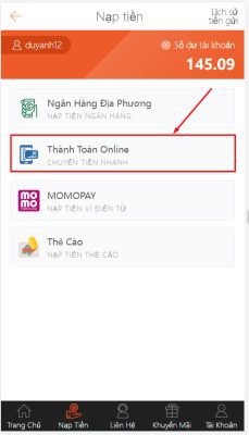 HƯỚNG DẪN NẠP TIỀN THOMO888 thanh toan on1