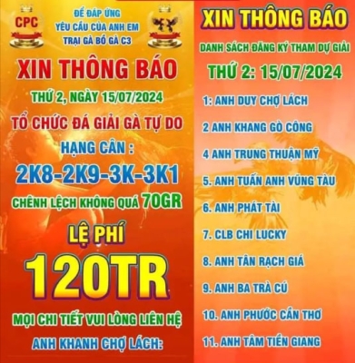 Thông Báo Giải Gà Tự Do CPC3 15/07/2024 thong bao giai ga tu do cpc3 ngay 15 07 2024 1